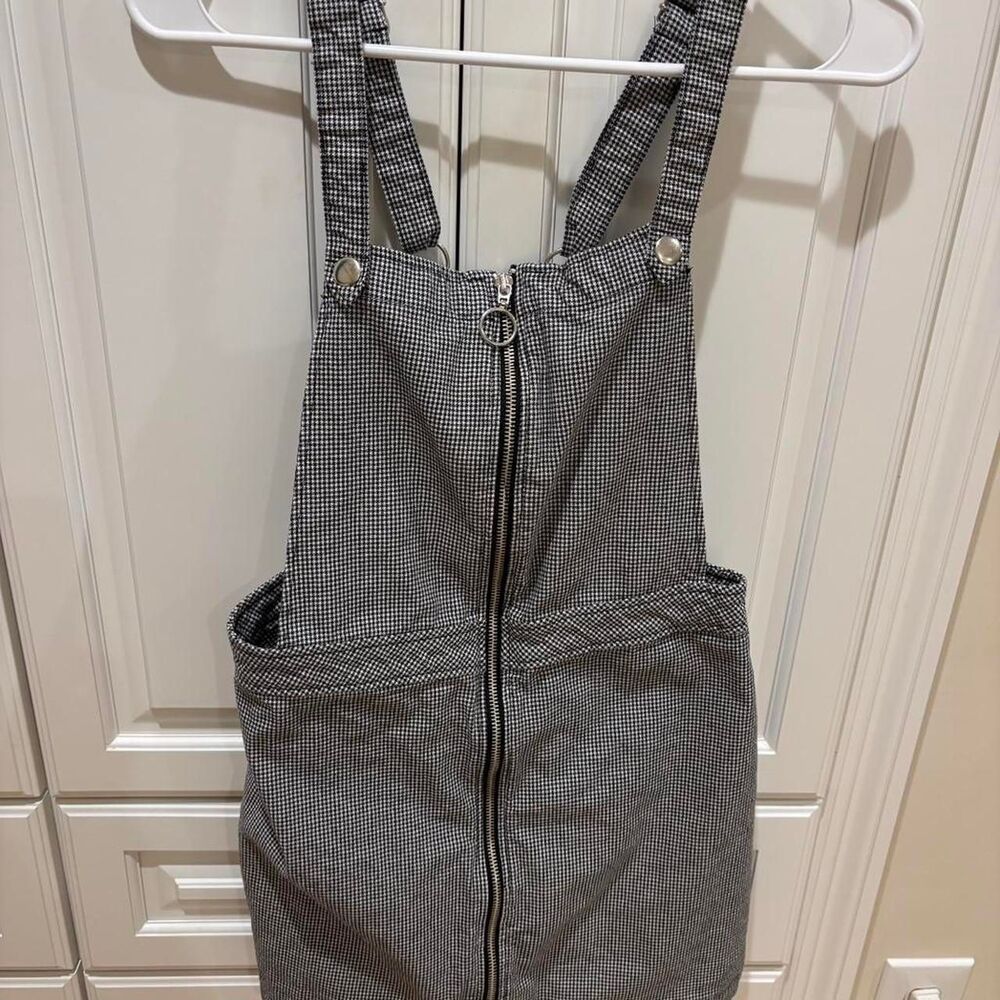 H&M Divided Houndstooth Pinafore Dress US 6 Zip Front Ring Pull Y2K Grunge